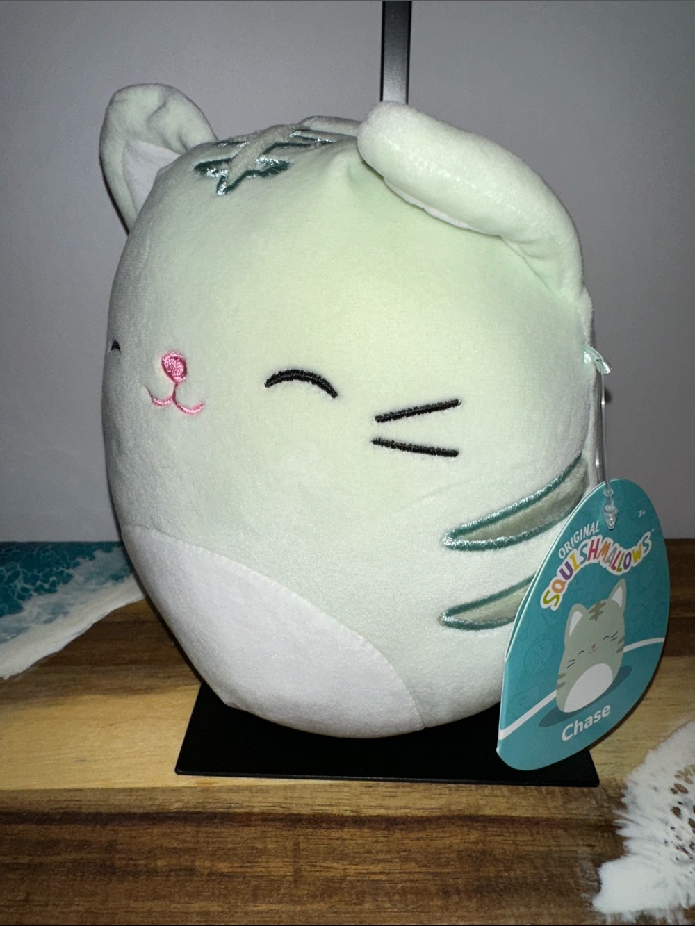 Squishmallows Chase Plush Cat - Mint Green and White